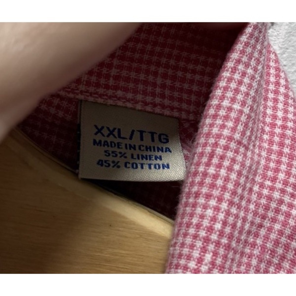 Tommy Bahama Shirt Mens XXL Linen Blend Pink Check Short Sleeve Button‎ Down - Picture 5 of 6